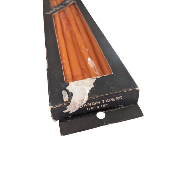 Vintage Mid-Century Danish Taper Candles Super Thin Slim Orange Halloween 15" - Picture 4 of 5
